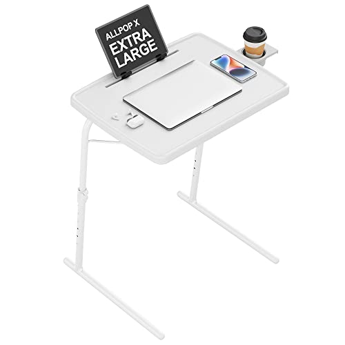 Allpop X TV Tray Table, TV Dinner Tray for Eating, Large Adjustable Folding Laptop Table with Book Stand, Cup Holder & Tablet Slot on Couch & Bed with 6 Heights & 3 Tilt Angles, White - color: White