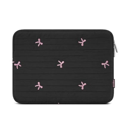 MOSISO 13-14 inch Laptop Case, 13.3 inch Puffy Laptop Sleeve, Black | Compatible with MacBook Neo/Air 13.6/Pro 13/Pro 14, HP Dell ASUS Lenovo, Striped Quilted Computer Bag with Embroidered Bow