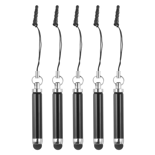 MECCANIXITY 5pcs Metallic Stylus Pen Retractable Aluminum Alloy Mini Capacitive Pens for Universal All Touch Screen Devices, Black - color: Black