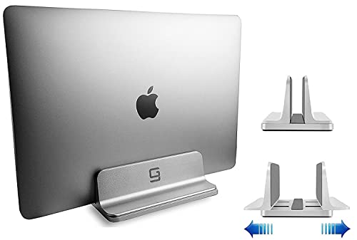 Vertical Laptop Stand for Desk [Adjustable] Sturdy Aluminum Dock Fits All Laptops (up to 20.3 inches) Space Saving, Modern Compact Holder, Compatible with MacBook Pro/Air, Surface, HP, Dell (Silver) - color: Sliver