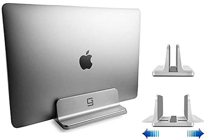 Vertical Laptop Stand for Desk [Adjustable] Sturdy Aluminum Dock Fits All Laptops (up to 20.3 inches) Space Saving, Modern Compact Holder, Compatible with MacBook Pro/Air, Surface, HP, Dell (Silver) - color: Sliver