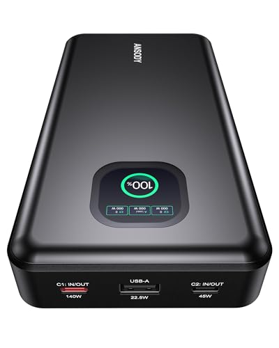 140W Power Bank, 25000mAh Laptop Portable Charger with Smart Digital Display, PD3.1 Fast Charging Battery Pack for MacBook Dell XPS iPad Tablet Steam Deck iPhone 17-12 Series Samsung Switch and More - color: Dark Gray
