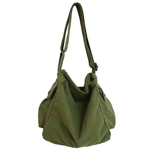KlaOYer Canvas Messenger Bag Large Hobo Bag Crossbody Shoulder Bag Tote Bag with Pocket for Women and Men - color: Green 2