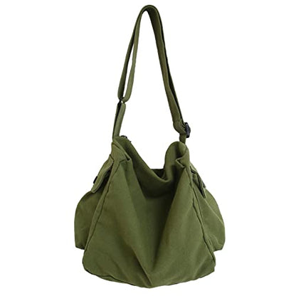 KlaOYer Canvas Messenger Bag Large Hobo Bag Crossbody Shoulder Bag Tote Bag with Pocket for Women and Men - color: Green 2