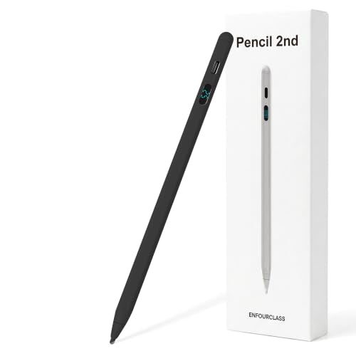 2-in-1 Dual Modes Stylus Pen with LED Display - Active Digital Pencil with Palm Rejection for iPad, iPhone, Samsung, Android & Switch, Tilt Sensitivity, Fast Charge, No Bluetooth, Universal Touch Pen - color: Black