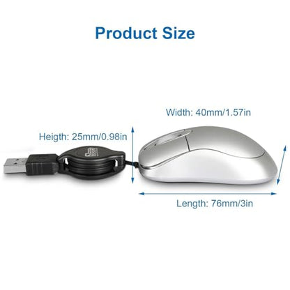 EEEKit 2 Pack Mini Retractable Cable USB Optical Mouse, Silver, Unisex - color: Sliver