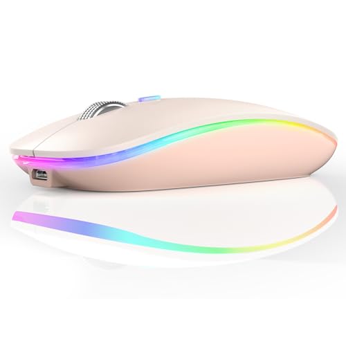 TENMOS Wireless Bluetooth Mouse, LED Silent Rechargeable Mouse-Light Pink | Tri-Mode BT5.1/5.0+2.4GHz,USB C Charging, Quiet Click, Nano Receiver,Type C Adapter, Portable, Slim, for Laptop/Macbook/iPad - color: Light Pink
