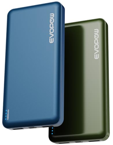 2-Pack Portable Charger, 10000mAh Power Bank, Battery Pack, Battery Bank | Slimmer, Fast Charging, USB C in&Out, for iPhone Tablet Samsung Pixel Headphones etc (Blue&Army green) - color: Blue&Army green