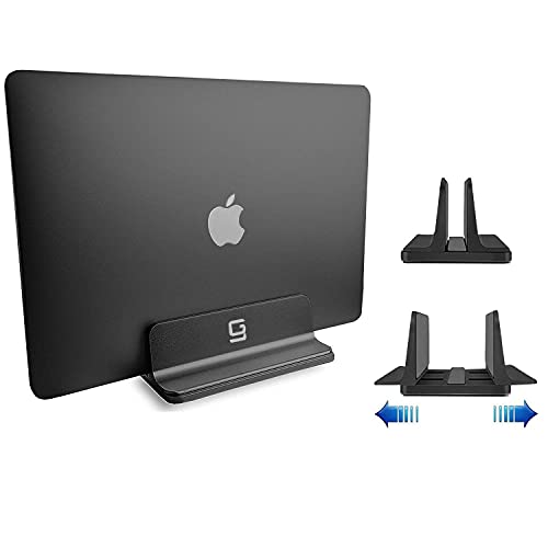 Vertical Laptop Stand for Desk [Adjustable] Sturdy Aluminum Dock Fits All Laptops (up to 20.3 inches) Space Saving, Modern Compact Holder, Compatible with MacBook Pro/Air, Surface, HP, Dell (Black) - color: Black