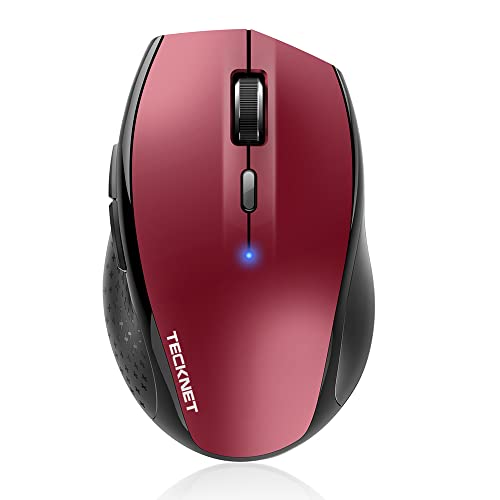 TECKNET Bluetooth Mouse, Wireless Silent 6 Buttons 2-Yr Battery, Red | BT 5.0/3.0, 6-Level DPI to 4800, Wide OS Compatible, Ergonomic for M/L Hands, Extended Battery - color: Red