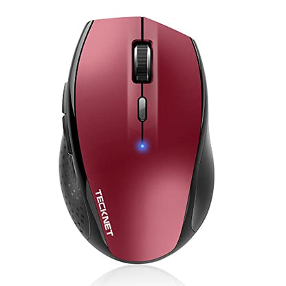 TECKNET Bluetooth Mouse, Wireless Silent 6 Buttons 2-Yr Battery, Red | BT 5.0/3.0, 6-Level DPI to 4800, Wide OS Compatible, Ergonomic for M/L Hands, Extended Battery - color: Red