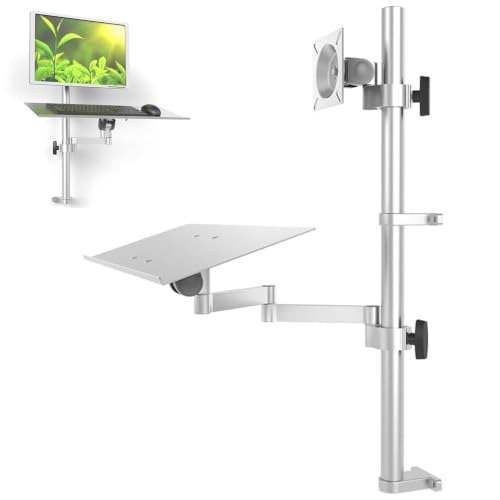 Monitor & Keyboard Wall Mount, Single Arm Computer Screen Workstation, Full-Motion Articulating Arm, W/Keyboard Tray, for 17-27 Inch Screen, Load Capacity 10kg