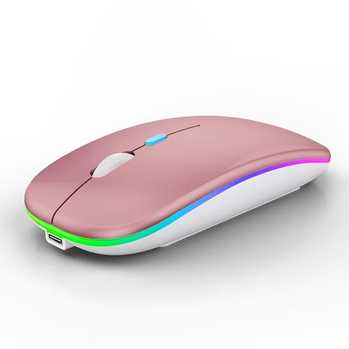 WREANU Wireless Bluetooth Mouse, Rechargeable Laptop Mice, Rose Gold | LED Lights Silent Slim Dual Mode(BT5.2 & 2.4G Portable USB Receiver) Computer Mouse for Laptop/iPad/Tablet/Computer/Mac - color: Rose Gold Wireless Bluetooth Mouse