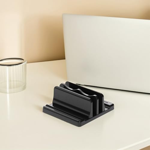 ABOOFAN Vertical Laptop Stand and Book Organizer for Desk, Dual Slot Black Desktop Holder, Space-Saving Document and Cookbook Rack for Office and Home Use