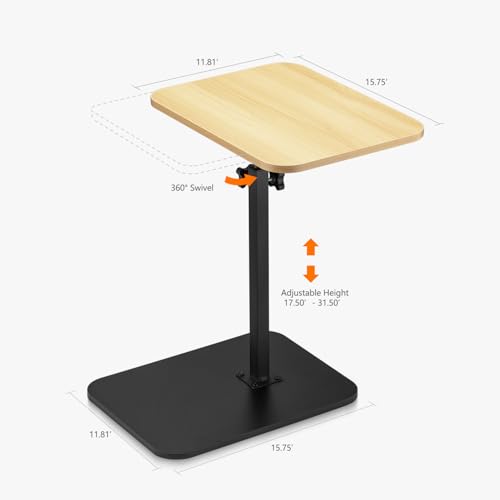 ZEAPTAC C-Shaped Side Table, 360° Swivel Height Adjustable, Lightweight Portable TV Tray Snack End Table for Couch Sofa Bed Small Spaces-Oak - color: Oak
