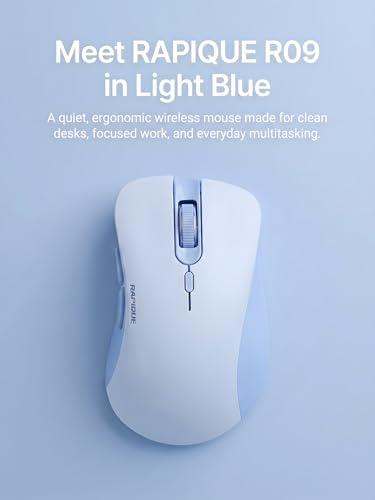 RAPIQUE Bluetooth Wireless Mouse, Dual Bluetooth & 2.4GHz, Light Blue | Quiet Clicks, Right-Hand Ergonomic 6 Button, Adjustable DPI, AA Battery, 3-Device Switching for Laptop, PC, Mac, Tablet - color: Light Blue