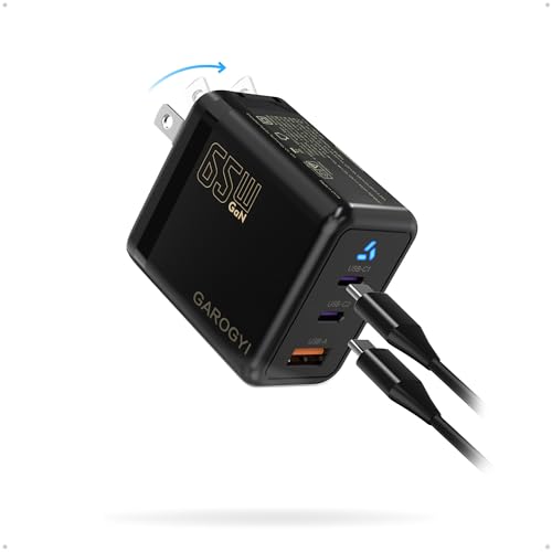 USB C Charger 65W, 3 Ports GaN Fast Charger Block, Compact Foldable Wall Charger with USB-C Cable for iPhone 16 Pro Max, iPad, MacBook Pro/Air,Galaxy S24,Dell XPS 13,Pixel 8 and More (Black) - color: Black