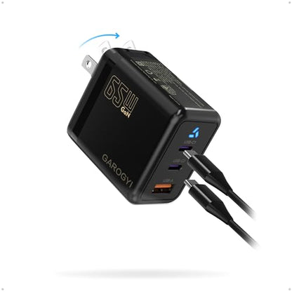 USB C Charger 65W, 3 Ports GaN Fast Charger Block, Compact Foldable Wall Charger with USB-C Cable for iPhone 16 Pro Max, iPad, MacBook Pro/Air,Galaxy S24,Dell XPS 13,Pixel 8 and More (Black) - color: Black
