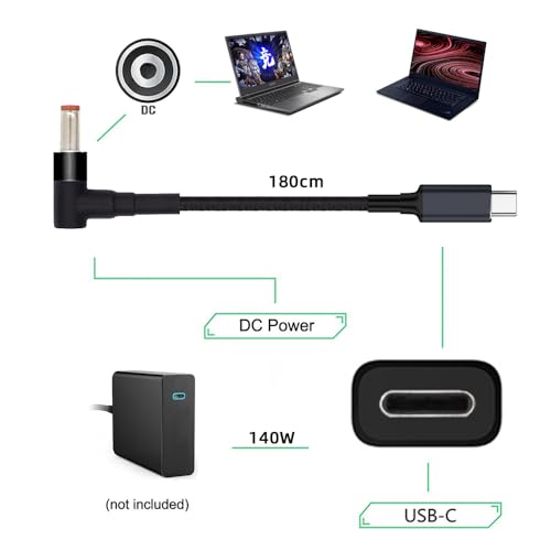Type C USB-C Input to 20V DC 5.5 * 2.5mm Output Power 100W 135W 140W 65W PD Charge Cable for Laptop - style: 140W DC5.5X2.5MM