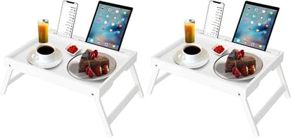 Artmeer Bamboo Bed Trays, Folding Legs, Phone/Tablet Slots, 2-Pack, White - color: White, size: Medium (Pack of 2)