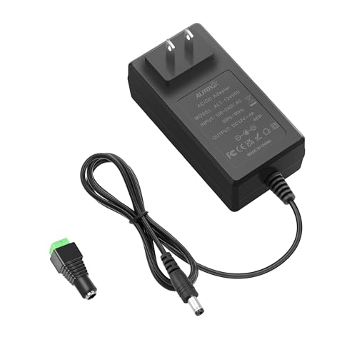 ALITOVE 12V 4A Power Supply AC Adapter 100-240V 50-60Hz 12 Volt Transformer 48W AC to DC Converter 12V Power Cord with 5.5 x 2.5mm/2.1mm Barrel for LED Lights CCTV Camera Router Printer BT Speaker - size: DC Tip (4.9FT)