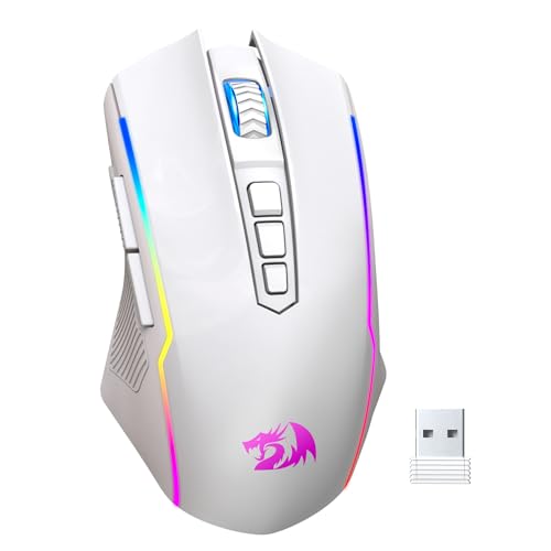 Redragon Wireless Gaming Mouse, Tri-Mode 2.4G/USB-C/Bluetooth Mouse Gaming, 12000 DPI, RGB Backlit, Fully Programmable, Rechargeable Wireless Computer Mouse for Laptop PC Mac, White - color: White, style: Bluetooth/ 2.4G/ Wired