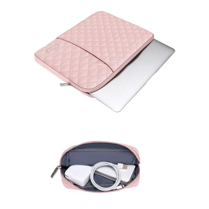 MOSISO Laptop Case 13.3 inch, 13-13.3 inch Laptop Sleeve, Chalk Pink | Compatible with MacBook Neo/Air 13.6/Pro 13/Pro 14, HP Dell ASUS Lenovo, Square Quilted Vertical Bag with Pocket&Small Case - color: Chalk Pink, size: 13.3 inch
