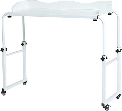 UNICOO Adjustable Overbed Table, Over the Bed Table with Wheels, Medical Overbed Table with Wheels Adjustable Height, Rolling Desk for Full/Queen/King Bed, Sturdy Wood & Steel Frame (202-White) - color: White
