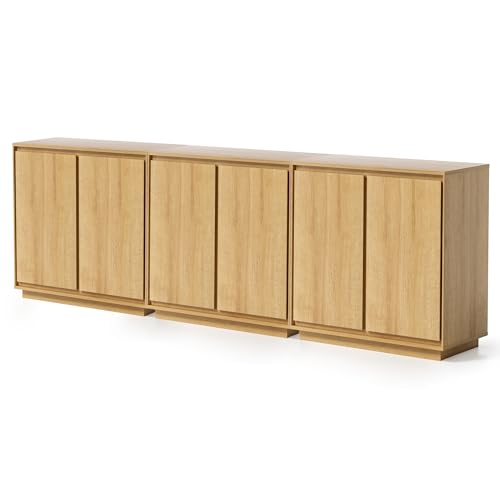 EYYTHUNG Buffet Storage Cabinet Set of 3, Sideboard Accent Cabinet with Adjustable Shelves and Handless Design, Credenza, Console Table for Living Room, Natural Oak - color: Natural Oak, size: 3 PCS