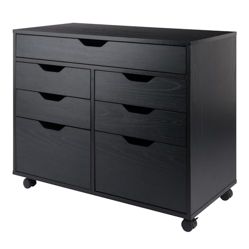 Winsome Halifax Tall Mobile Storage Cabinet, Black, 2 Door 4 Drawer | Stylish & Functional Home Storage Cabinet for Filing, Kitchen Organization, Moveable Furniture for Office, Apartments - color: Black, style: 2 Doors, 4 Drawers, 1 Wide Drawer