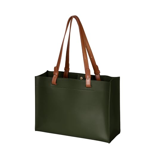 SUNLIGHT LEAVES Vegan Leather Convertible Tote Bag For Women Vintage Large Shoulder Bag Simple A4 Purse Retro Classic Handbag - color: Green