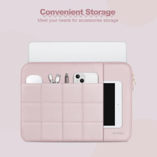 Laptop Case 13.3 inch,13-13.3 inch Puffy Laptop Sleeve Compatible with MacBook Neo/Air 13 13.6/Pro 13/Pro 14,HP Dell ASUS Acer Lenovo,Twelve Square Quilted Computer Bag with 2 Pockets,Pink - color: Pink, size: 13.3 inch