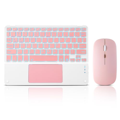 Ultra-Slim Bluetooth Keyboard with Built-in Touchpad and Mouse Portable Mini Wireless Keyboard Rechargeable 7-Color Backlit for Apple iPad iPhone Samsung Tablet iPhone Smartphone iOS Android Windows - color: pink