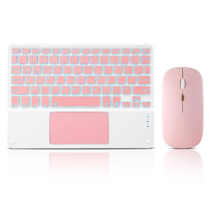 Ultra-Slim Bluetooth Keyboard with Built-in Touchpad and Mouse Portable Mini Wireless Keyboard Rechargeable 7-Color Backlit for Apple iPad iPhone Samsung Tablet iPhone Smartphone iOS Android Windows - color: pink