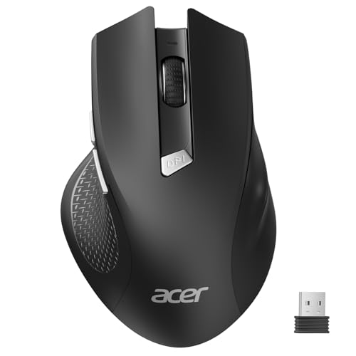 Acer Wireless Mouse for Laptop, 2.4GHz Computer Mouse 3 Adjustable 1600 DPI | Office Cordless USB Mice with USBA Receiver, 6 Buttons, Medium to Large Sized Hands Compatible with PC, Laptop, Desktop, Dark - color: Dark