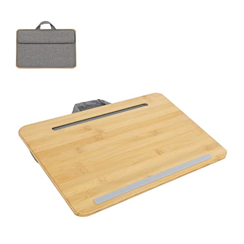 SUMISKY Portable Laptop Desk with Cushion and Phone Holder Bamboo Laptop Stand for Sofa Fits Up to 14 Inches - size: S(16.5"x10.8")