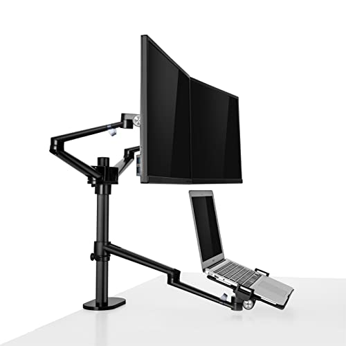 Monitor Stand Monitor and Laptop Mount, Gas Spring Monitor Stand Fit Two 17-32" Flat Curved Screens and 12-17" Laptop with C Clamp, Grommet Mounting Base Tv Stands