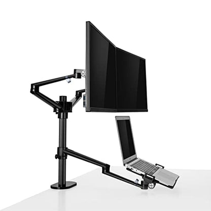 Monitor Stand Monitor and Laptop Mount, Gas Spring Monitor Stand Fit Two 17-32" Flat Curved Screens and 12-17" Laptop with C Clamp, Grommet Mounting Base Tv Stands