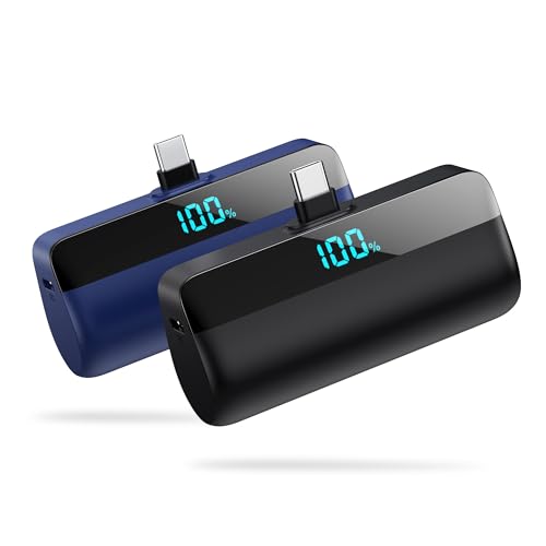 [2-Pack]Mini Portable Charger for iPhone 17/16/15,Upgraded 5500mAh PD Fast Charging USB C Power Bank,Travel Essentials Battery Pack for iPhone 17/17 Pro Max /Air/16/15 Series Galaxy Android-Black+Blue - color: Black+Blue