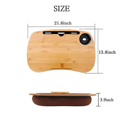 SUMISKY Lap Desk-Portable Laptop Table with Cushion Bamboo Platform Phone Holder L(21.6"x13.8") with Cup Holder - size: L(21.6"x13.8") with Cup Holder
