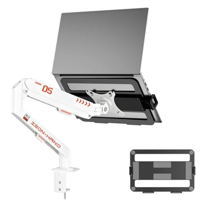 JINRAIKO Laptop Mount for Desk (11.3"-17.3"), 360° Rotating Foldable Laptops Arm Mount with Gas Spring, Heavy Duty Aluminum Adjustable Laptop Stand with Clamp/Grommet (White) - color: WHITE