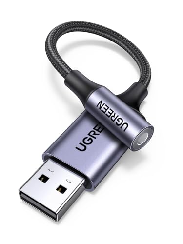 UGREEN USB to 3.5mm Jack Audio Adapter Headphone DAC 24bit 96kHz | TRRS mic, Nylon Braided USB to Aux Jack Compatible with Windows Mac Linux PC PS5 PS4 Switch 2 Speaker, 9.8 Inch