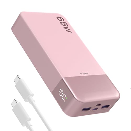 JUOVI Power Bank 65W 20000mAh Laptop Portable Charger | Fast Charging with 4 Ports LED Display External Battery Pack for MacBook Air iPad Tablet iPhone Samsung Steam Deck etc - color: Pink