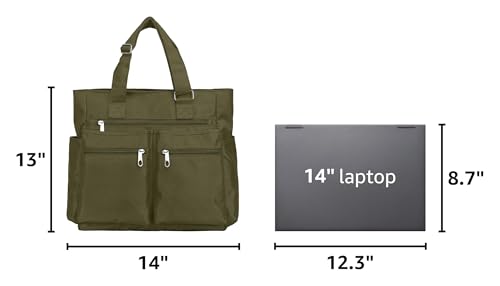 VOLGANIK ROCK Canvas Tote Bag Waterproof Nylon Multi Pocket Shoulder Bags Laptop Work Bag Teacher Purse Handbag for Women Men - color: Army Green