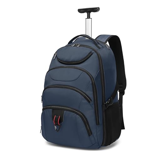 Boavan Rolling Backpack,17 inch Water Resistant Wheeled Backpack,Carry on Luggage Business Bag, Overnight College Computer bag Trolley Suitcase for Men Women Adults to Travel，Black - color: Navy, size: 17.3 inches