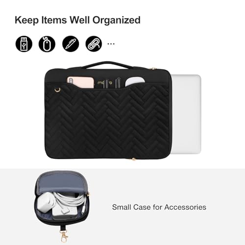 MOSISO 360 Protective Laptop Case, 13-13.3 inch Laptop Sleeve, Black | Compatible with MacBook Neo/Air 13.6/Pro 13/Pro 14, HP Dell ASUS, Rectangle Quilted Bag with Handle&Pocket&Small Case - color: Black, size: 13.3 inch