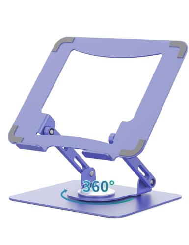 SOUNDANCE 360 Rotating Laptop Stand, Ergonomic Computer Riser for Desk, Adjustable Height Multi-Angle Metal Holder, Foldable Portable Notebook Elevating Base for Office & Home, Purple - color: Purple
