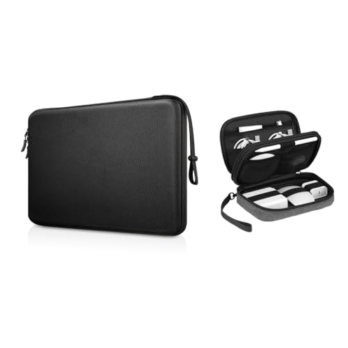 FINPAC 14-inch Hard Laptop Sleeve Case Black + Travel Electronic Bag