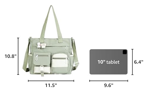 Phaoullzon Cute Messenger Bag Kawaii Crossbody Purse for Teen Shoulder Tote | Gifts for Girls/ Women, Nylon Japanese College Satchel Travel Work Gym Handbag - color: Green, style: Medium
