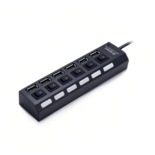 7 Port USB Hub with Individual On/Off Switches & LED Indicator Lights, Portable USB Splitter Multi Port USB Extension Hub for Laptop PC Desktop Computer - size: large
